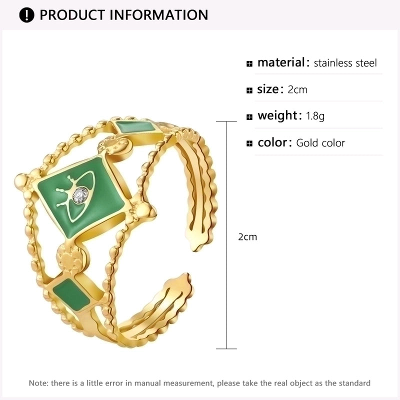 Fashion Round Square 304 Stainless Steel Artificial Gemstones 14K Gold Plated Plating Inlay Open Ring