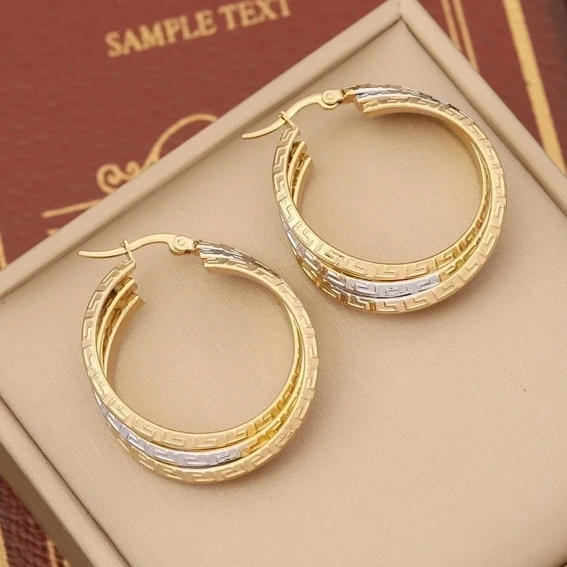 1 Pair Modern Style Round Plating Stainless Steel 18K Gold Plated Earrings