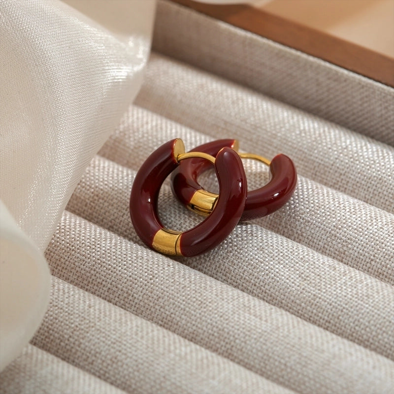 1 Pair Sweet Round Enamel 304 Stainless Steel Earrings