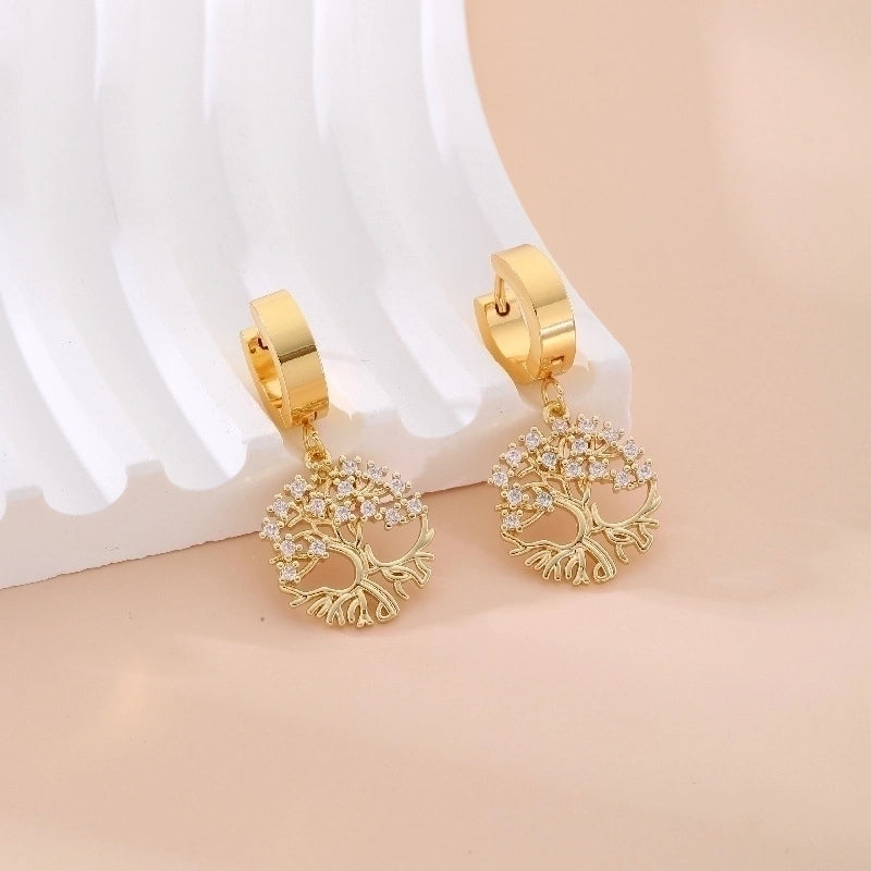 1 Pair Sweet Tree Fruit Plating Inlay 304 Stainless Steel Zircon K Gold Plated Drop Earrings