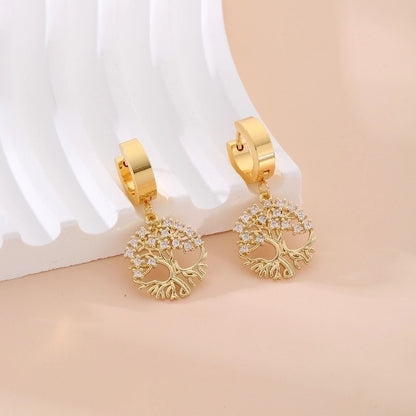 1 Pair Sweet Tree Fruit Plating Inlay 304 Stainless Steel Zircon K Gold Plated Drop Earrings