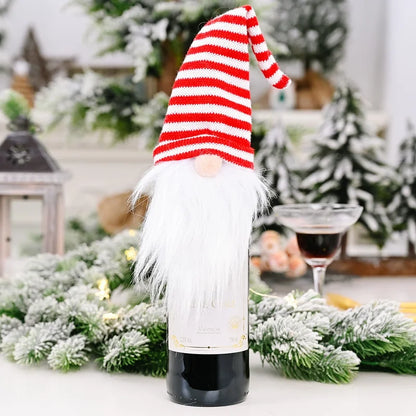 Cross-border New Christmas Decorations Knitted Hat Forest Man Wine Bottle Cover Faceless Doll Wine Cover Red Wine Bottle Decoration