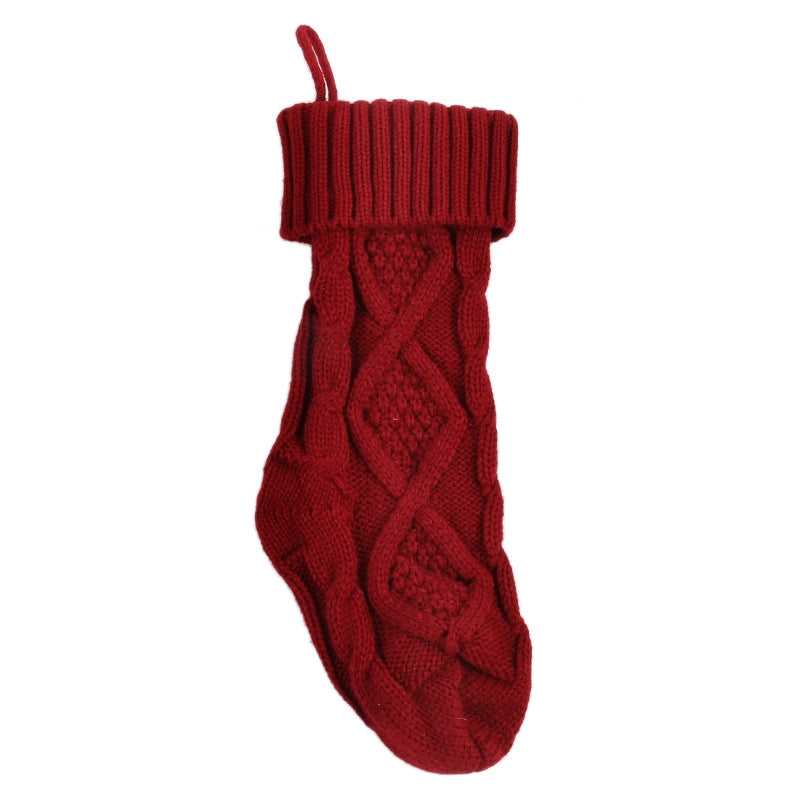 Large Christmas Socks Candy Bag Scene Layout Decoration Ornaments Knitted Gift Bag Rhombus Wool Gift