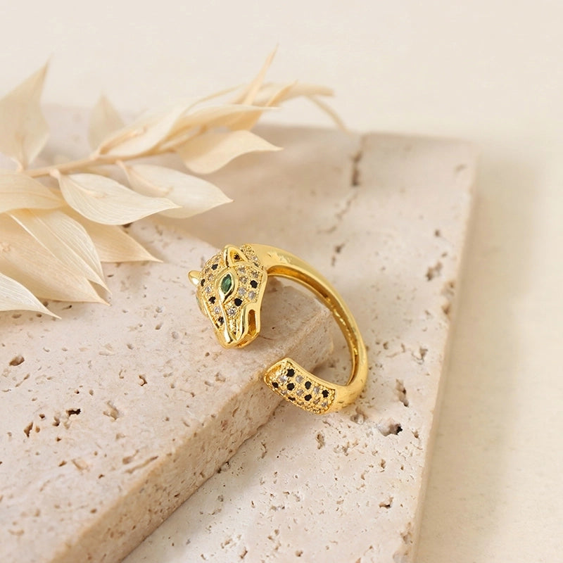 Sweet Round Copper Plating Inlay Rhinestones 18k Gold Plated Open Rings