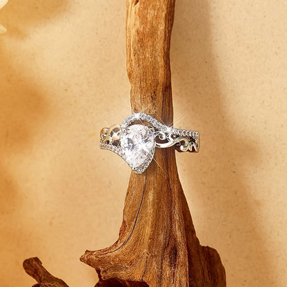 Modern Style Water Droplets Copper Plating Hollow Out Inlay Rhinestones Zircon White Gold Plated Rings