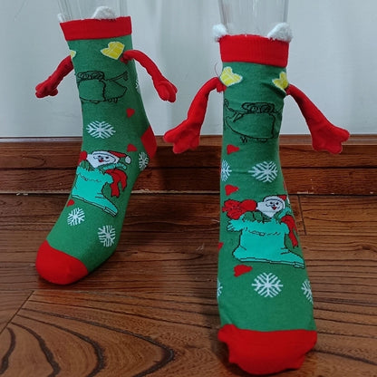 New Popular Christmas Socks Autumn And Winter Cotton Magnet Magnet Hand-holding Socks Mid-calf Length Socks In Stock