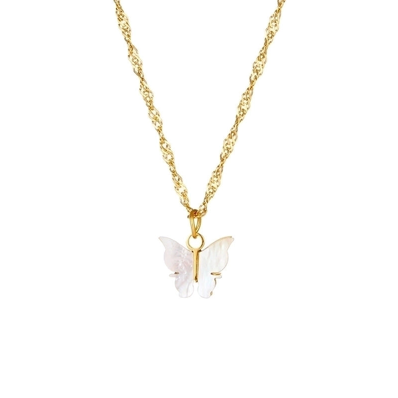 Lady Butterfly 304 Stainless Steel Shell 18K Gold Plated Plating Necklace