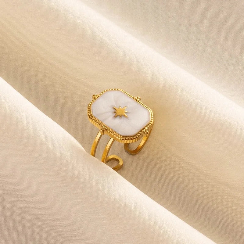 Basic Modern Style Classic Style Eight Awn Star Geometric 304 Stainless Steel 18K Gold Plated Polishing Enamel Open Rings