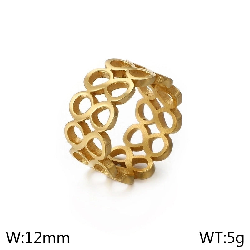 304 Stainless Steel 18K Gold Plated Minimalist Hollow Out Inlay Infinity Rhinestones Rings