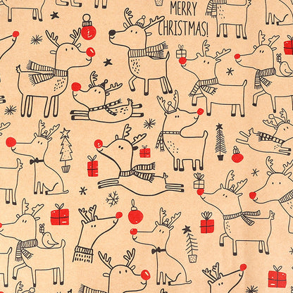 Large Size Gift Wrapping Paper Roll Brown Christmas Reindeer Head Elk Green Plaid Gift Box Recyclable Gift Paper