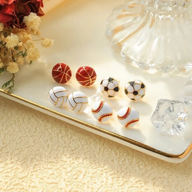 1 Pair Minimalist Sports Commute Basketball Football Enamel Plating 304 Stainless Steel 14K Gold Plated Ear Studs