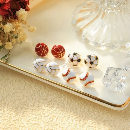 1 Pair Minimalist Sports Commute Basketball Football Enamel Plating 304 Stainless Steel 14K Gold Plated Ear Studs