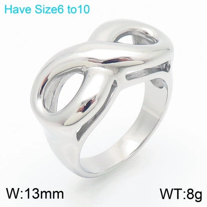 304 Stainless Steel 18K Gold Plated Minimalist Hollow Out Inlay Infinity Rhinestones Rings