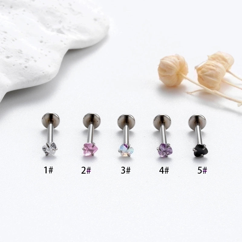 1 Piece Ear Cartilage Rings & Studs Korean Style Heart Shape 316L Stainless Steel Plating Inlay Zircon
