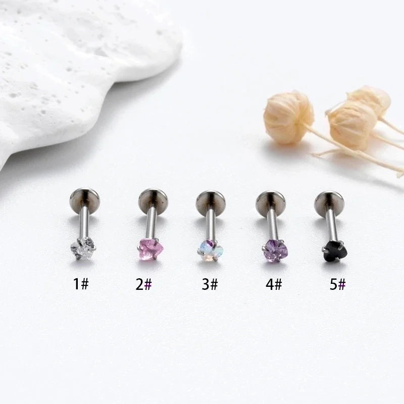 1 Piece Ear Cartilage Rings & Studs Korean Style Heart Shape 316L Stainless Steel Plating Inlay Zircon