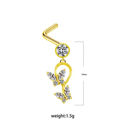 1 Piece Nose Rings & Studs Minimalist Classic Style Heart Shape Butterfly Stainless Steel Titanium Steel Copper Plating Inlay Rhinestones Zircon Gold Plated Nose Rings & Studs