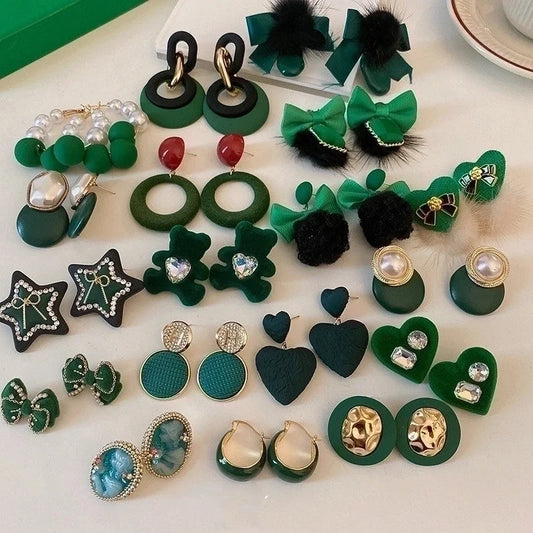 Retro Bear Heart Shape Bow Knot Arylic Alloy Cloth Enamel Artificial Pearls Rhinestones Opal Women\'s Earrings 1 Pair