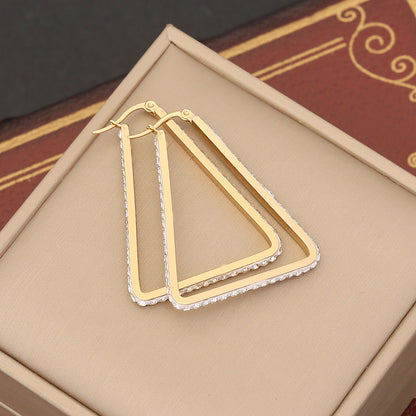 Expressive Quadrilateral Triangle Geometric Stainless Steel Diamond Inlay Earrings