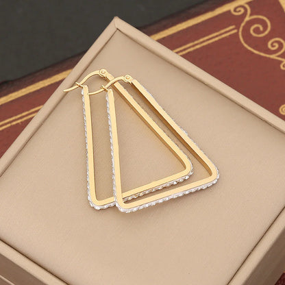 Expressive Quadrilateral Triangle Geometric Stainless Steel Diamond Inlay Earrings