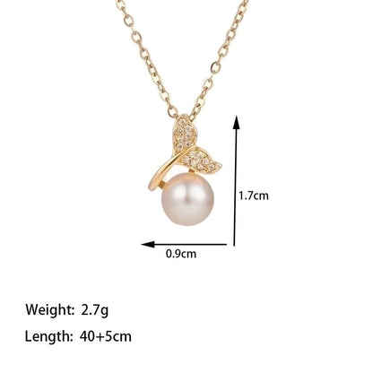304 Stainless Steel 18K Gold Plated Casual Minimalist Polishing Plating Inlay Conch Shell Artificial Rhinestones Plastic Pendant Necklace