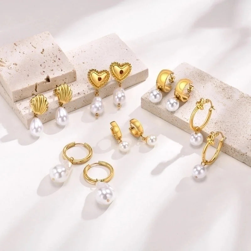 1 Pair Retro Geometric 201 Stainless Steel Gold Plated Drop Earrings