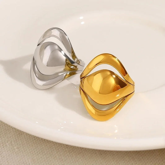 Vacation French Style Geometric 304 Stainless Steel 18K Gold Plated Plating Open Rings