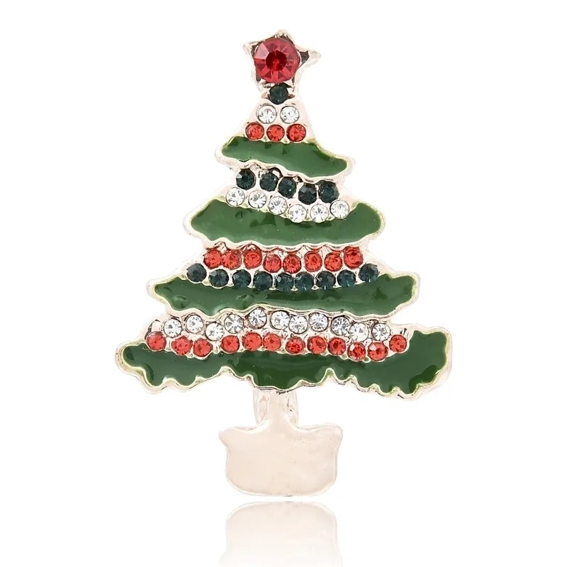 Cute Pin Christmas Tree Snowman Alloy Rhinestone Enamel Women'S Brooches