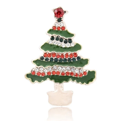 Cute Pin Christmas Tree Snowman Alloy Rhinestone Enamel Women'S Brooches