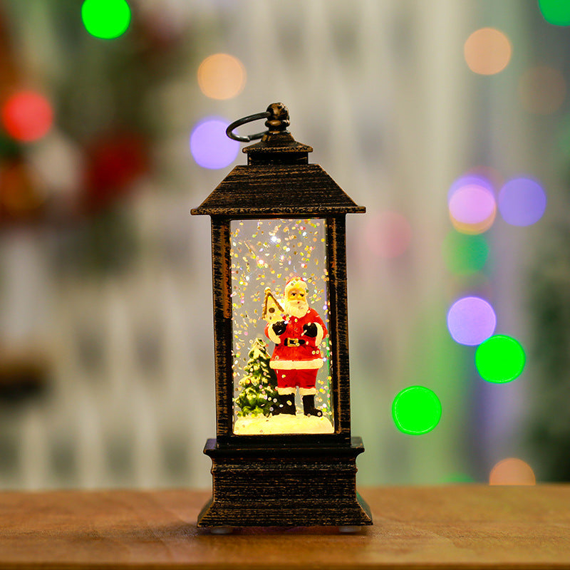 2 Pieces Christmas Light-up Water-filled Christmas Lantern Desktop Ornament Santa Claus Interior Scene Telephone Booth Gift