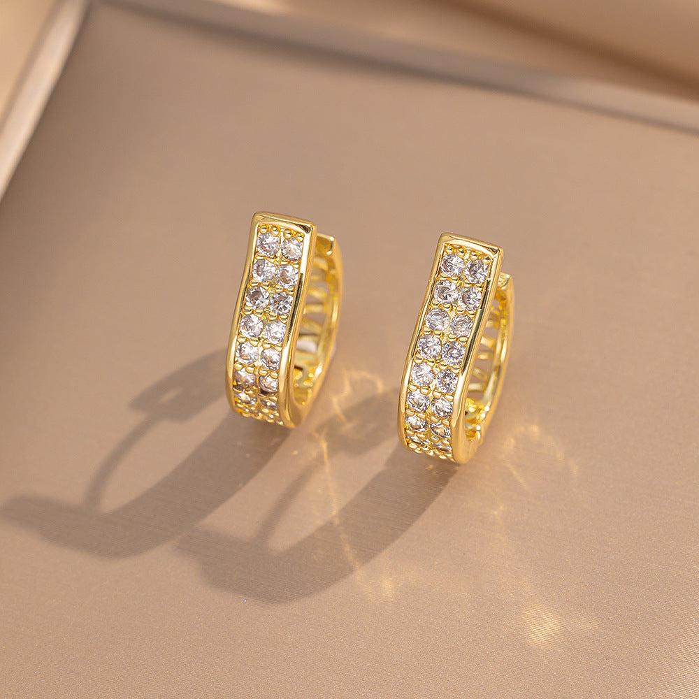 2 Pieces Moderate Luxury Flower Copper Diamond Inlay Stud Earrings
