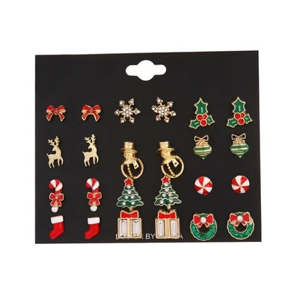 Cute Christmas Tree Christmas Socks Snowflake Alloy Enamel Plating Inlay Rhinestones Ear Studs 1 Set
