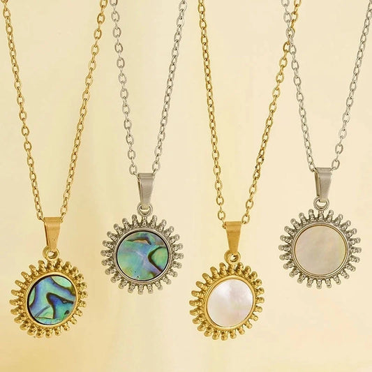 Vintage Style Classic Style Round 304 Stainless Steel Shell Abalone Shell 18K Gold Plated Irregular Plating Pendant Necklace