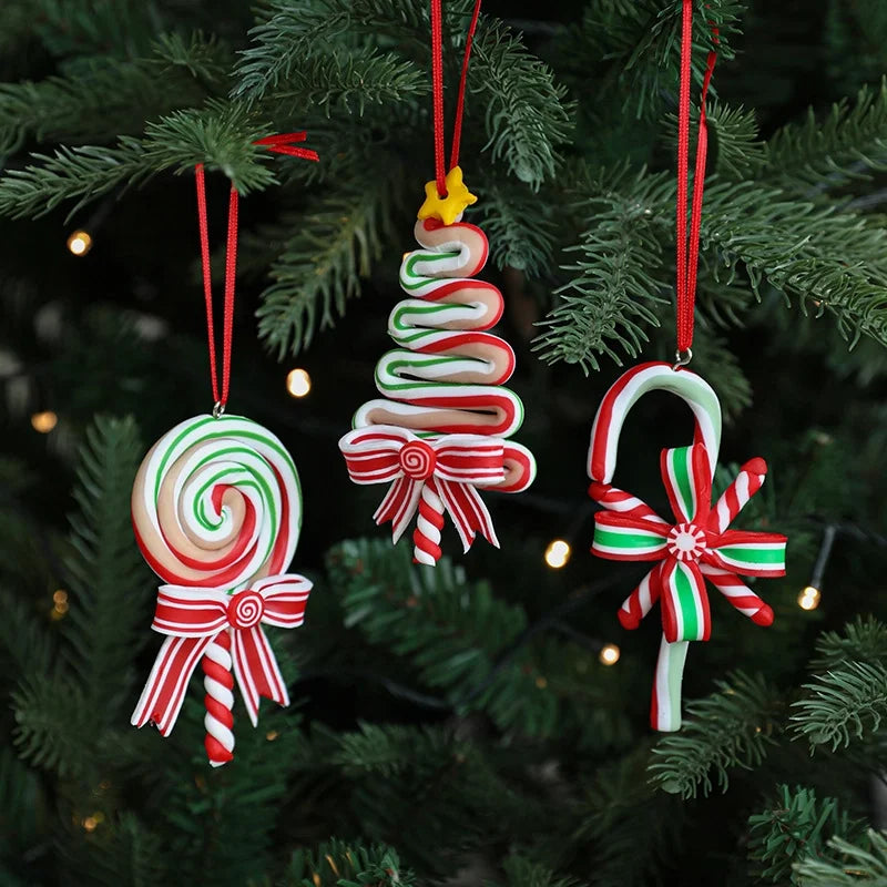 Christmas Elegant Cute Lollipop Soft Clay Indoor Family Gathering Party Hanging Ornaments Decorations Hanging Ornaments