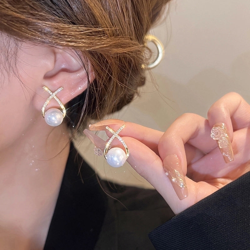 1 Pair IG Style Minimalist U Shape Geometric Flower Inlay Imitation Pearl Artificial Pearls Rhinestones Drop Earrings Ear Studs