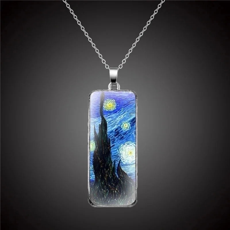 Alloy Classic Style Inlay Sunflower Starry Sky Glass Pendant Necklace