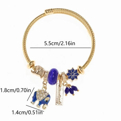 Casual Elegant Elephant 304 Stainless Steel Alloy Artificial Crystal Bangle In Bulk