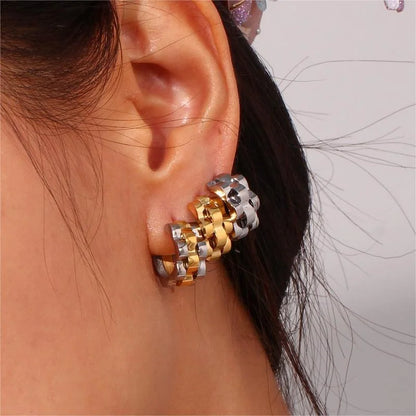 Round Geometric Stainless Steel Electroplating Earrings
