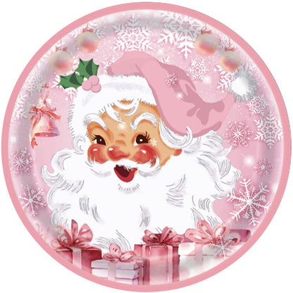 3 Pieces Pink Christmas Theme Party Tableware Set Birthday Pink Christmas Party Tablecloth Paper Plate Paper Towel Paper Cup