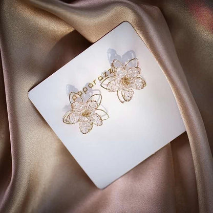 1 Pair Fashion Flower Butterfly Bow Knot Inlay Alloy Artificial Pearls Rhinestones Shell Earrings