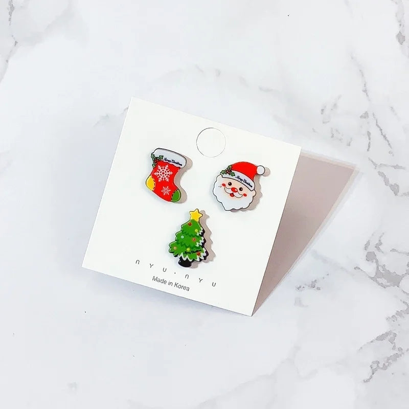 Spot Cartoon Acrylic Christmas Brooch Badge Snowman Elk Christmas Tree Collar Pin Set Corsage
