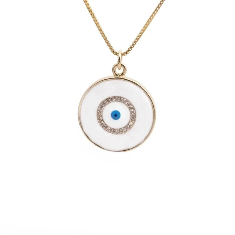 Yiwu Foreign Trade Copper Zircon Ornament European And American Copper Plated Real Gold Love Fatima Devil's Eye Necklace