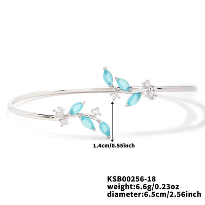 Copper K Gold Plated Shiny Metallic Inlay Geometric Leaf Zircon Bangle