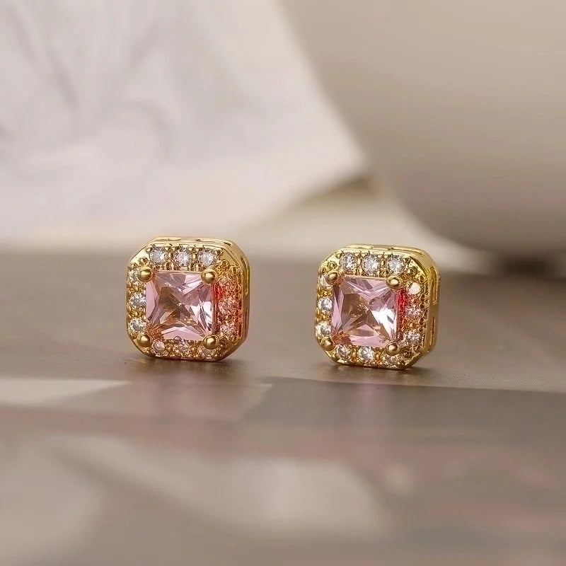1 Pair Minimalist Commute Square Plating Inlay Copper Zircon 18k Gold Plated Ear Studs
