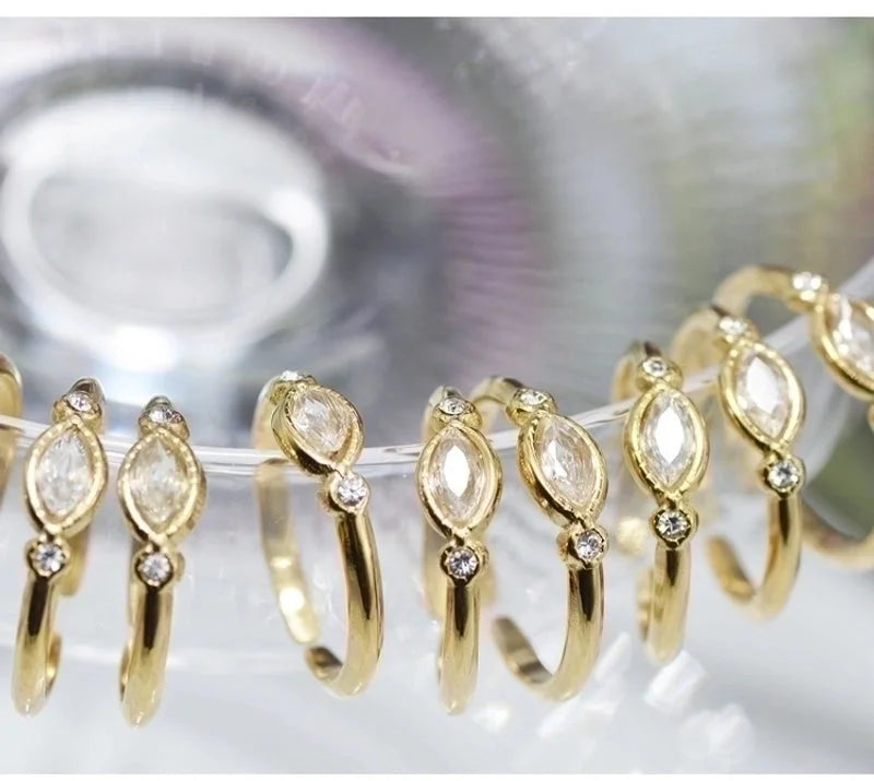 Fashion Solid Color 304 Stainless Steel Artificial Gemstones 14K Gold Plated Plating Inlay Open Ring