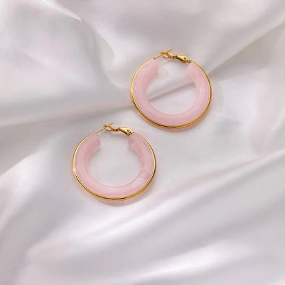 1 Piece IG Style Round Inlay 304 Stainless Steel Acrylic 18K Gold Plated Earrings