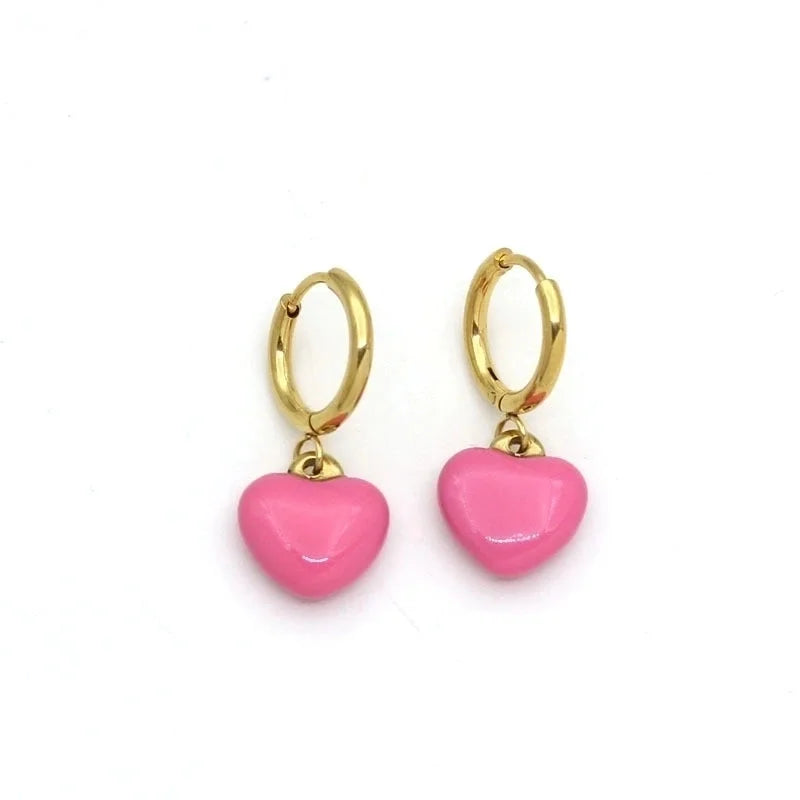 Cute Heart Shape Plating 304 Stainless Steel Drop Earrings