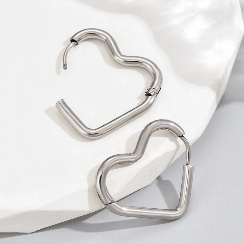 1 Pair Minimalist Triangle Circle Heart Shape Stainless Steel Hoop Earrings