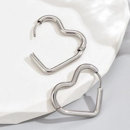 1 Pair Minimalist Triangle Circle Heart Shape Stainless Steel Hoop Earrings