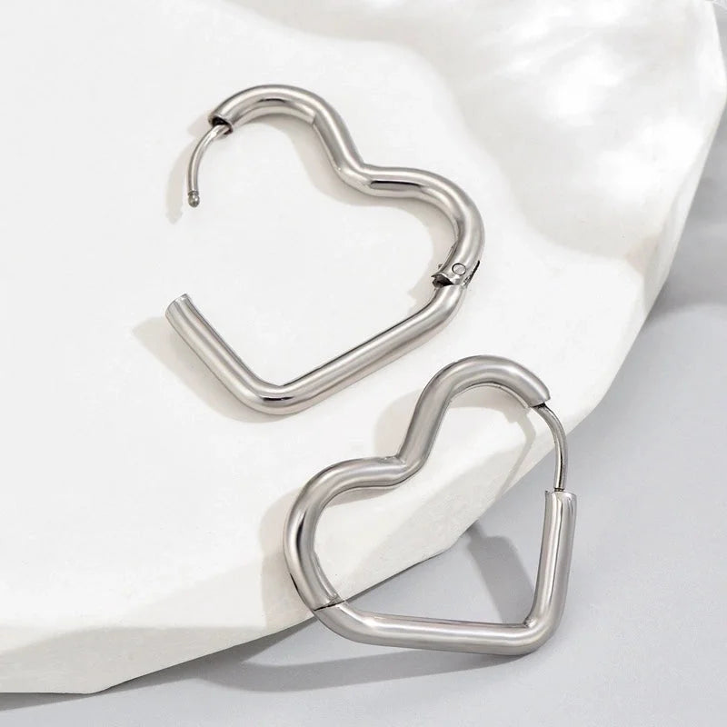 1 Pair Minimalist Triangle Circle Heart Shape Stainless Steel Hoop Earrings