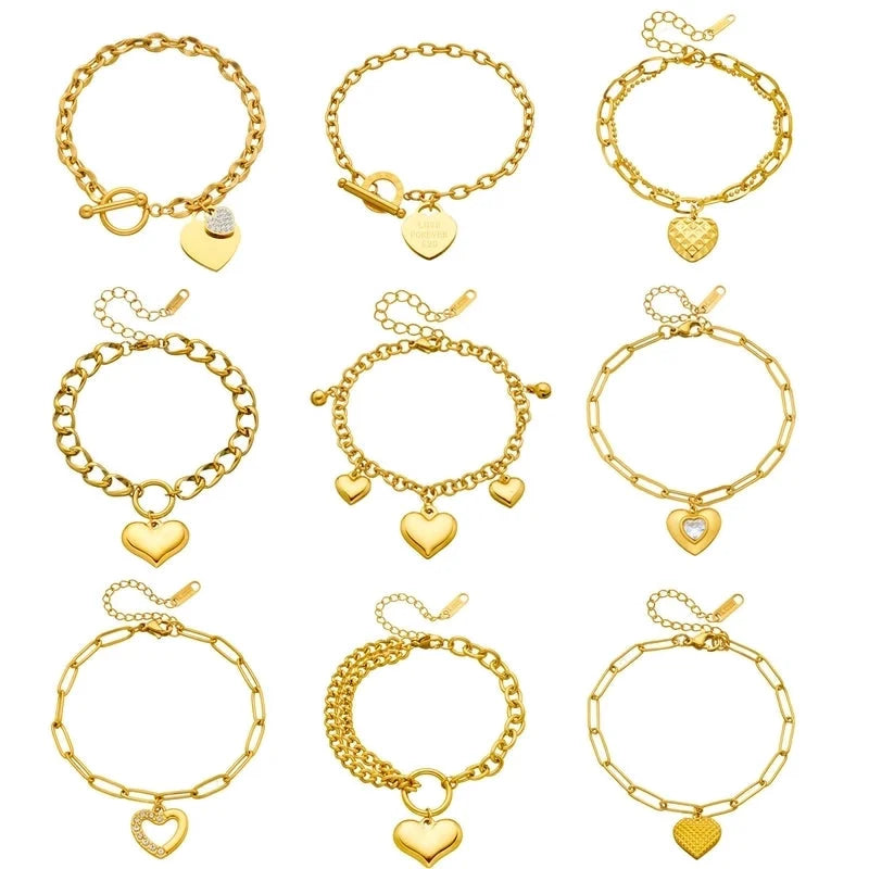 Minimalist Classic Style Heart Shape 304 Stainless Steel Stainless Steel Bracelets In Bulk